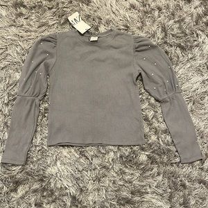 ZARA teen puff sleeve pearl soft sweater